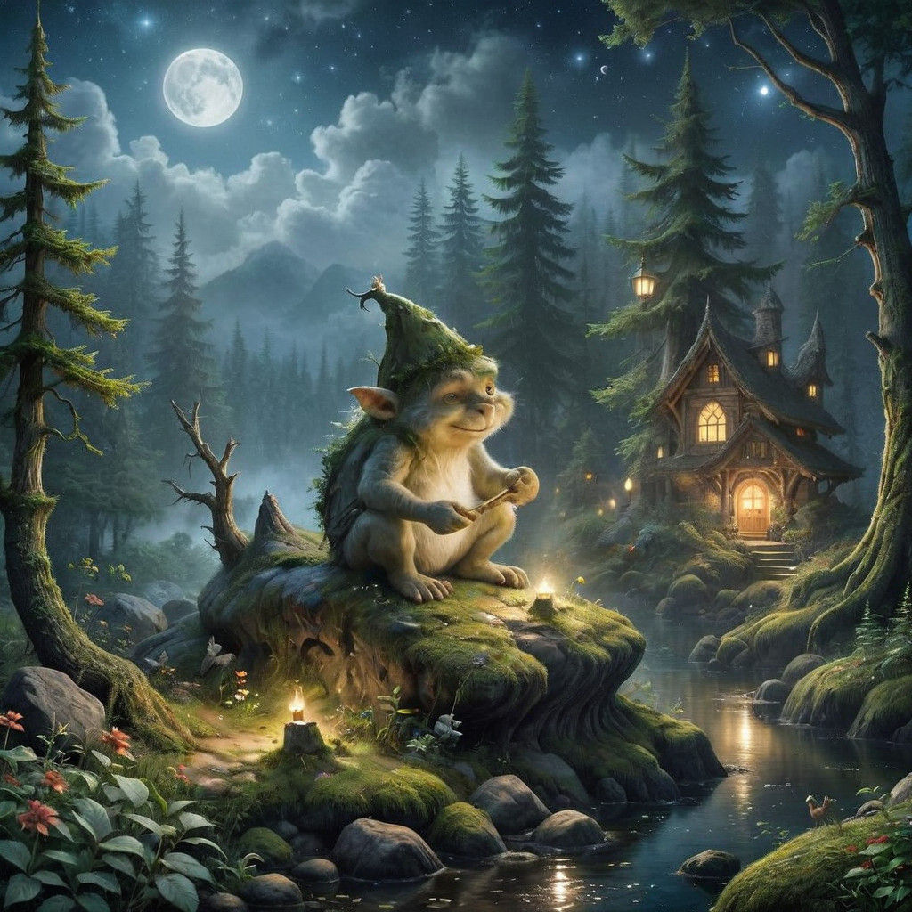 Primeval Forest Troll Under Ethereal Moonlight