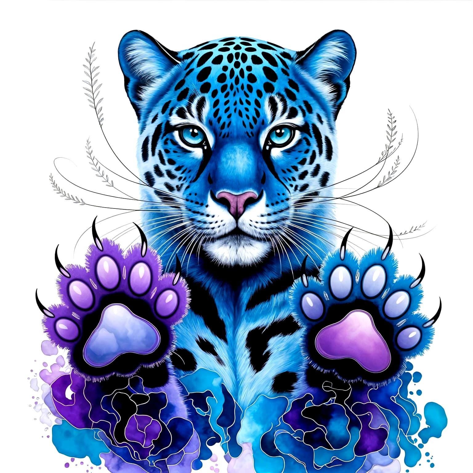 Blue Panther Portrait in Mixed Media Artwork