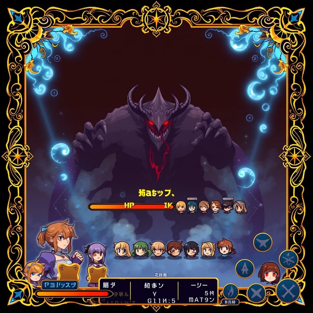 Ethereal 16-Bit JRPG Battle Screen with Arcane Symbols and W...