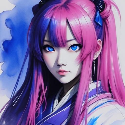 Japanese Girl with Glowing Eyes: Ink Sketch