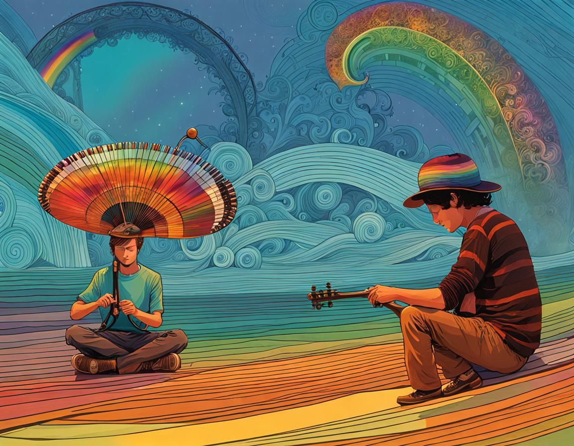 Blind Lyre-Player on Rainbow, Digital Art