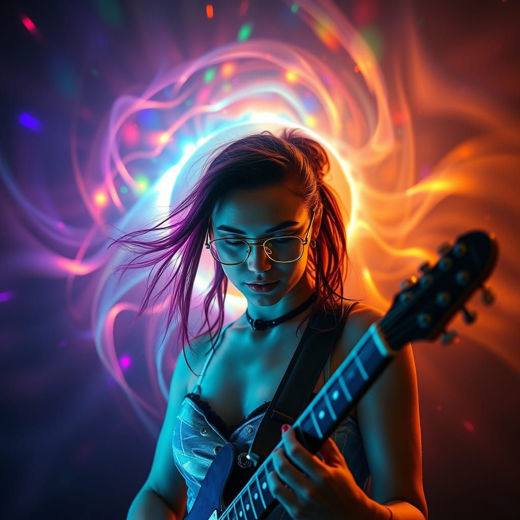 Cyberpunk Guitarist in Spectral Color Nebula