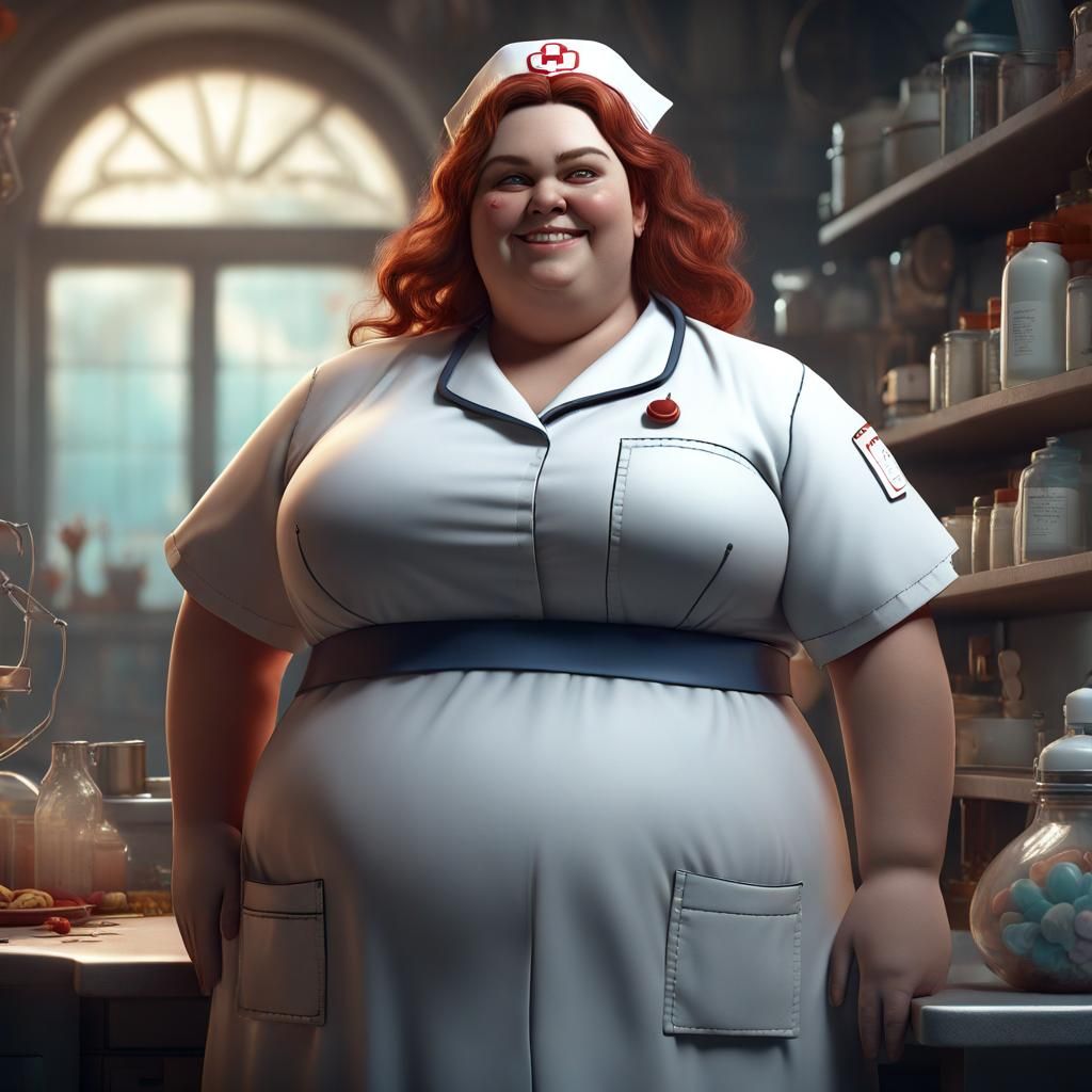 Happy Obese Nurse in Detailed Matte Painting