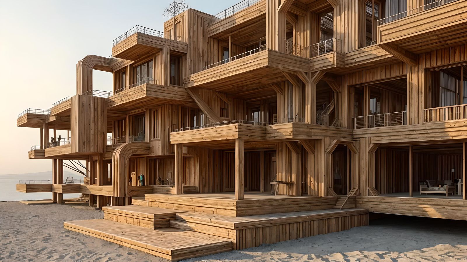 Conceptual Wooden Building Inspired by Frank Lloyd Wright