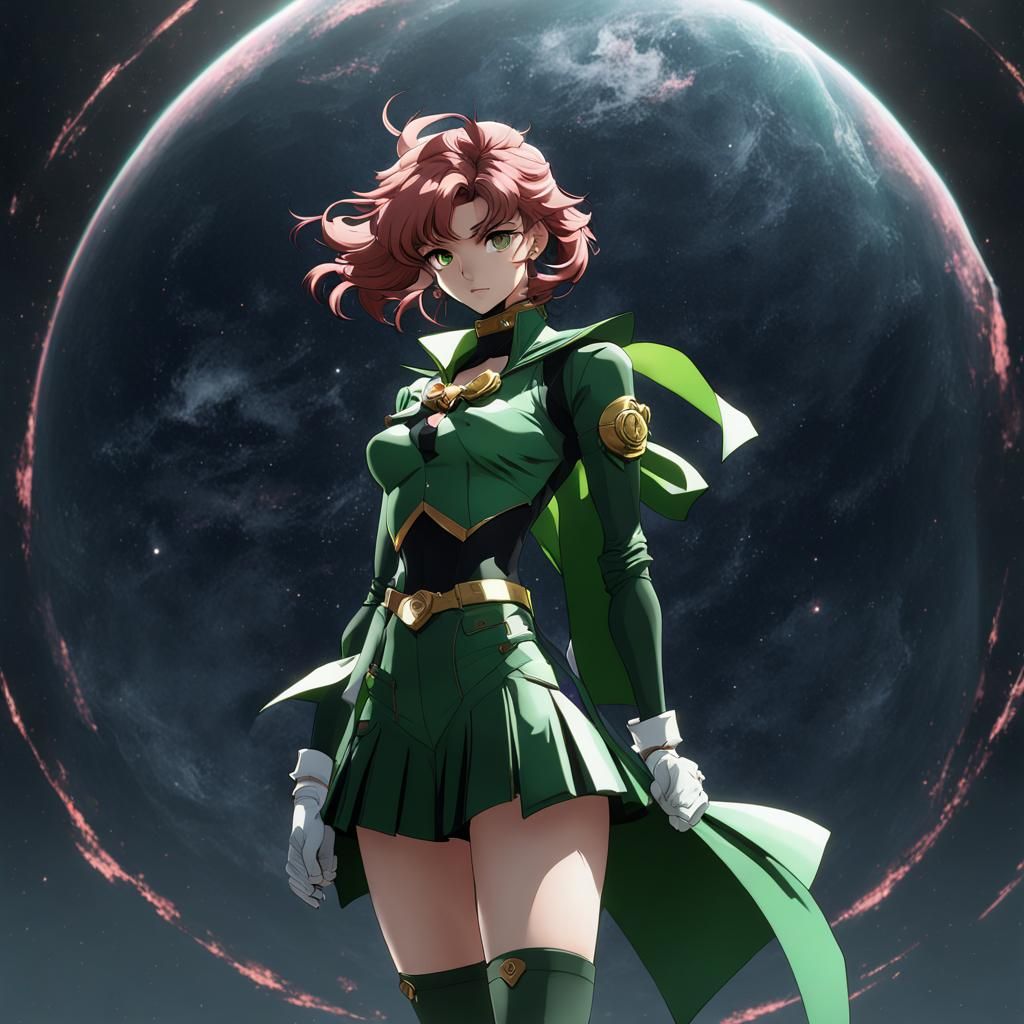 Sailor Jupiter, Cowboy Bebop style, full body, dark, gritty, Hajime Yatate style, space background
