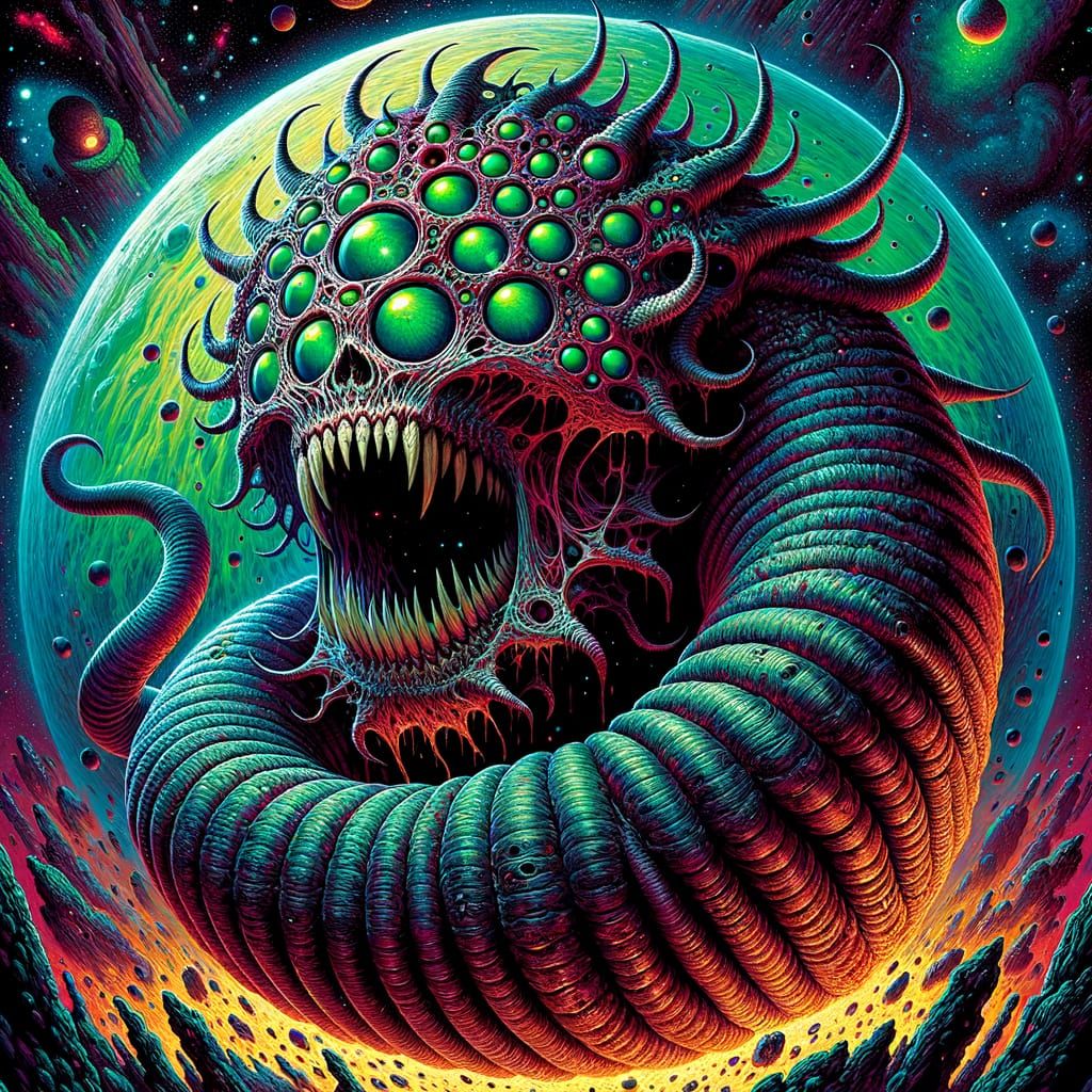 Gargantuan Demon Envelops Planet in Holographic Illustration