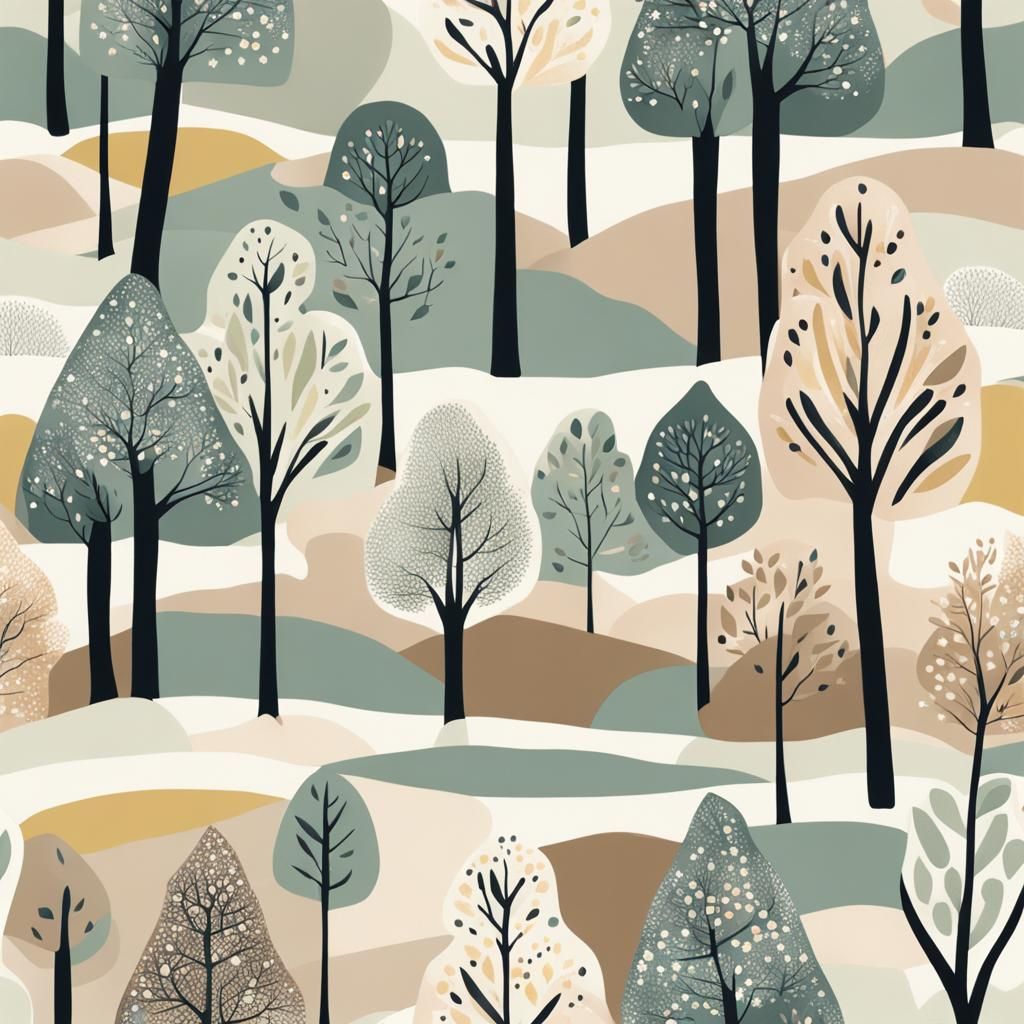 Scandinavian Block Print Trees in Soft Colors