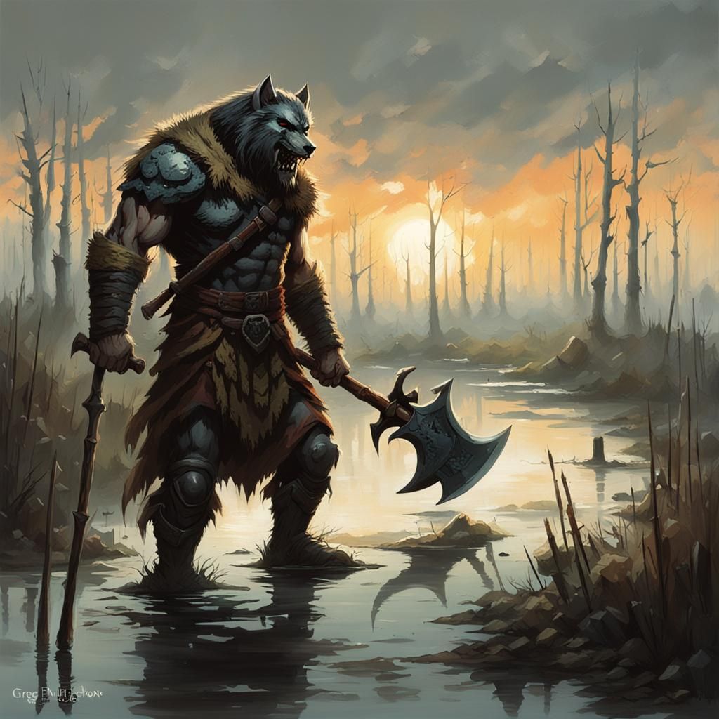 Berserker with Wolf Skin in a Swamp