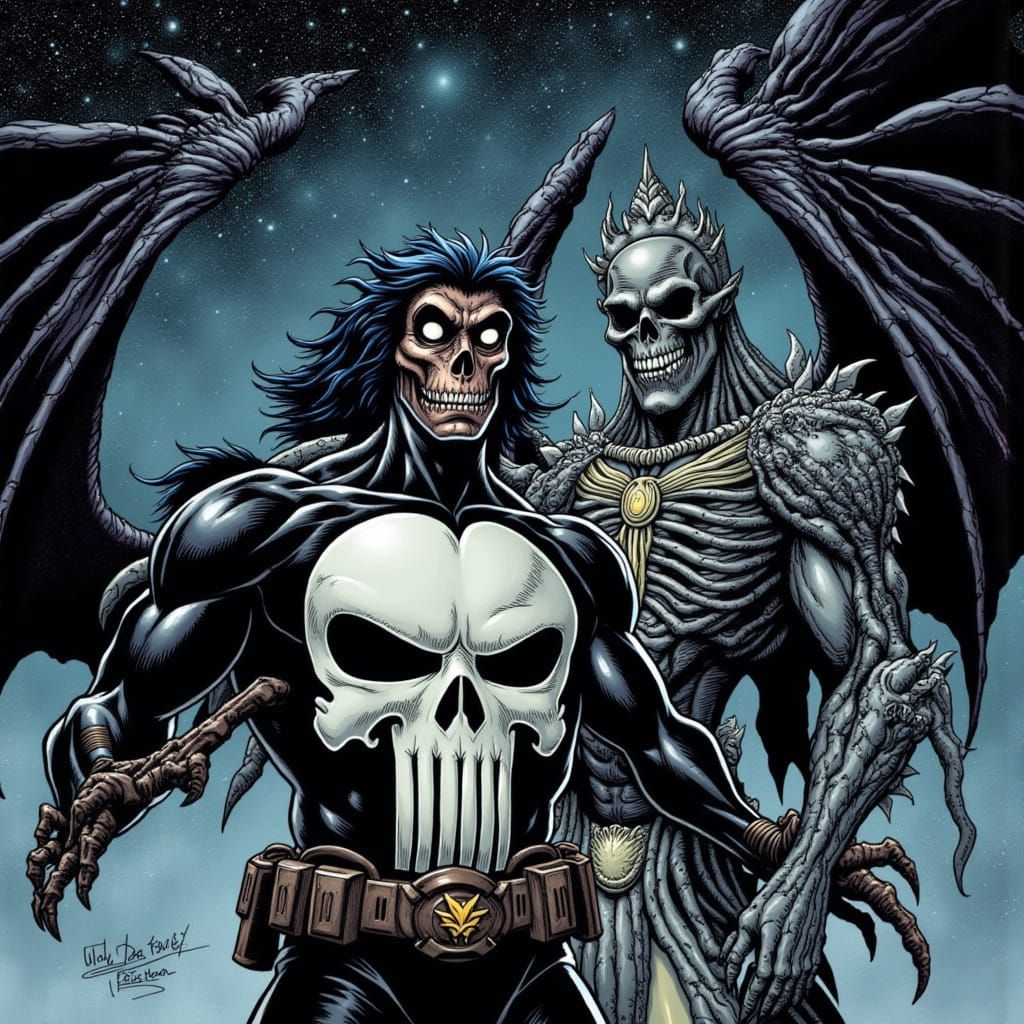 Punisher Meets Gargoyles Amidst Galactic Vista