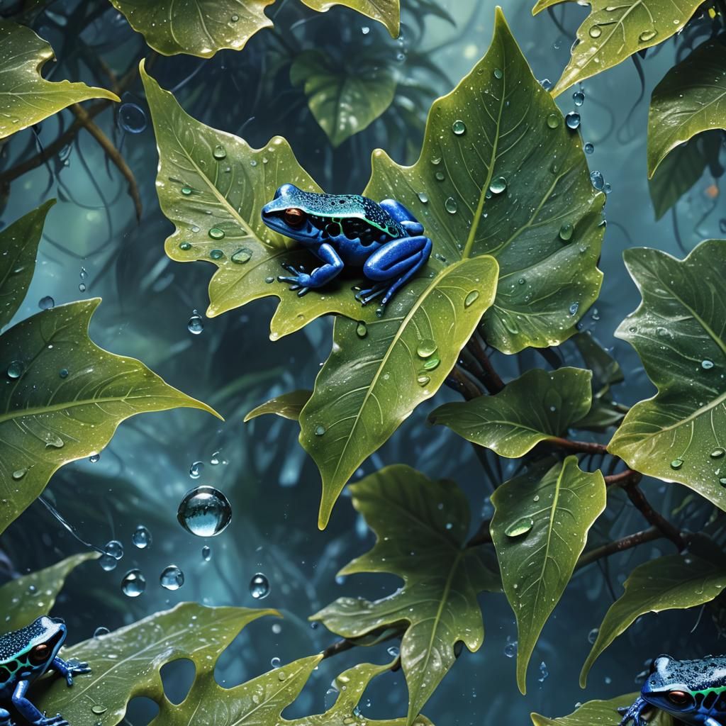 Glistening Poison Dart Frog in Emerald Rainforest: Photoreal...