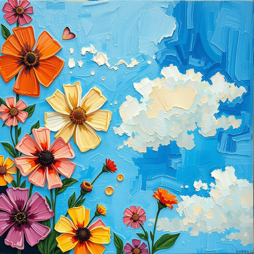 Impasto Flowers Against a Blue Sky