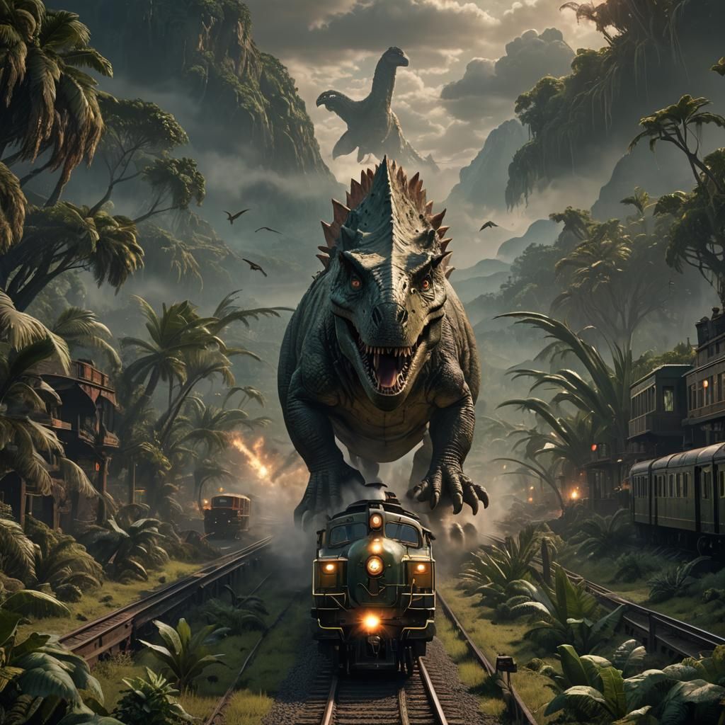 Dinosaur on a Train: Epic Digital Matte Painting