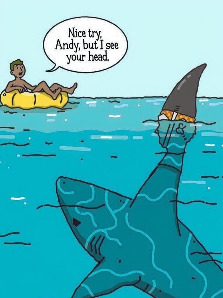 Comic Style Shark Prank with Man's Head on Fin