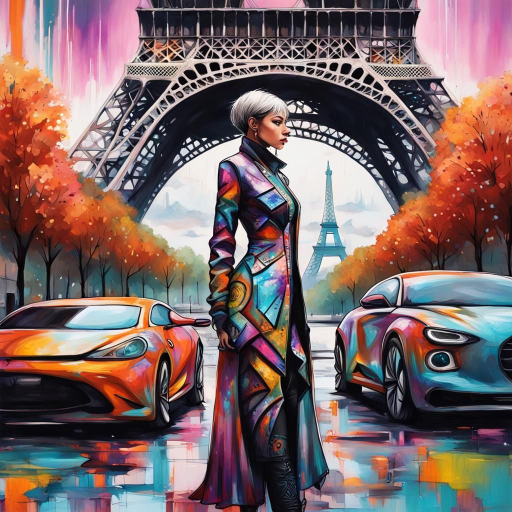 Futuristic Woman in Paris: Graffiti Art Style