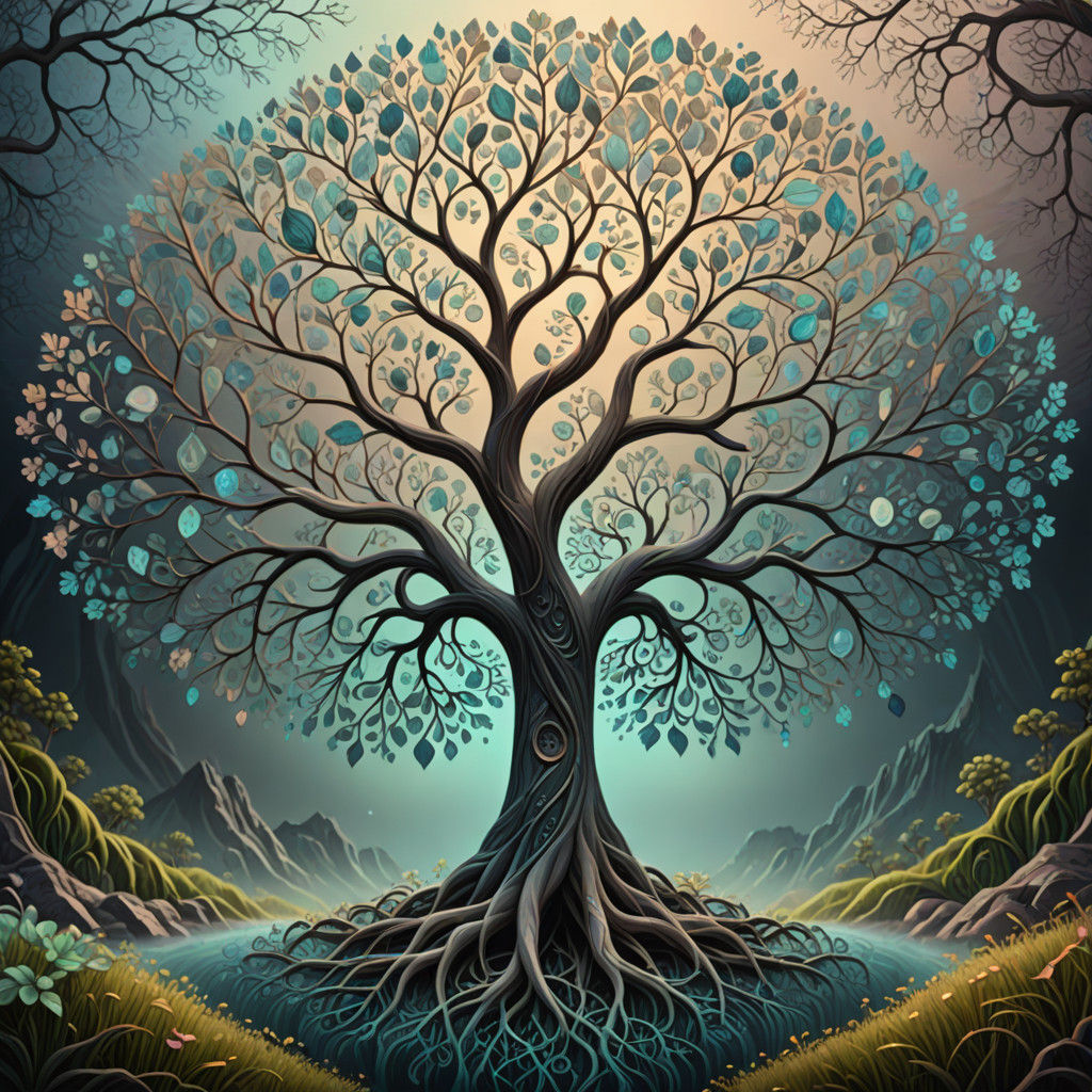 Surreal Digital Art of an Enchanted Tree in Ethereal Pastels