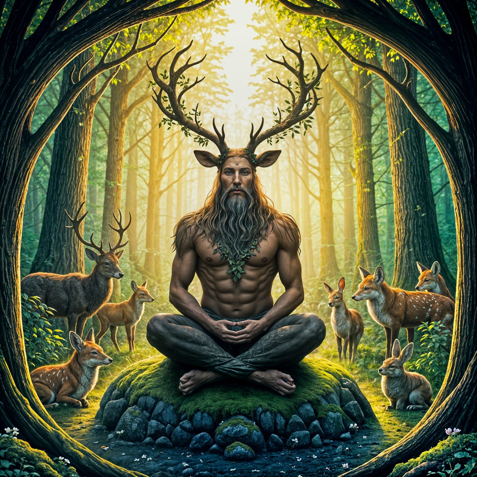 Cernunnos: Celtic God in Forest Clearing