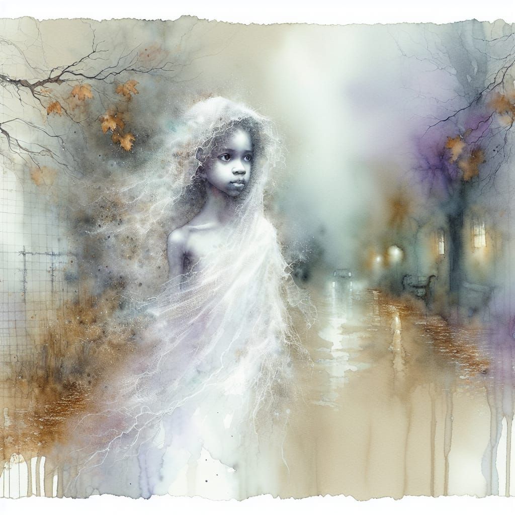 Ethereal Ghost Girl in Watercolor Dreamscape