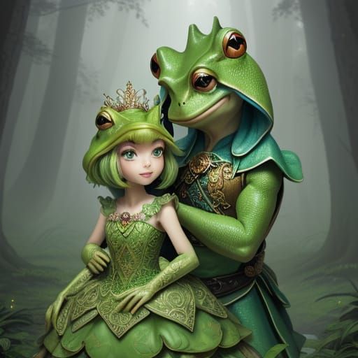 Enchanted Frog and Princess in Misty Forest