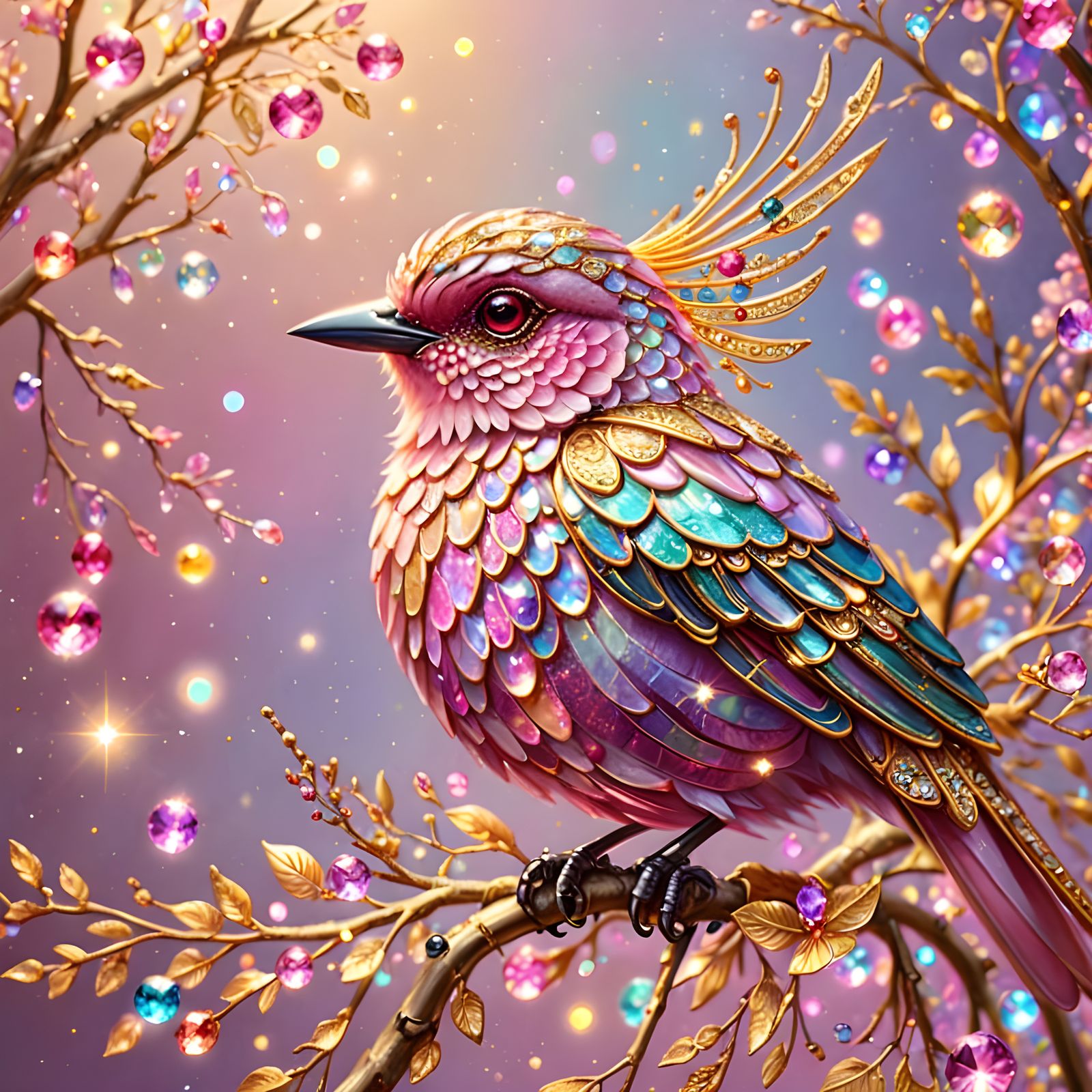 Sparkling beautiful pink bird