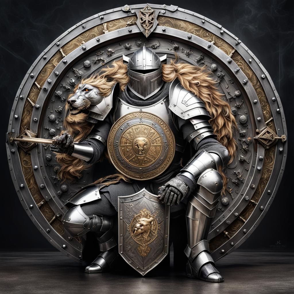 Futuristic Knight with Lion Shield