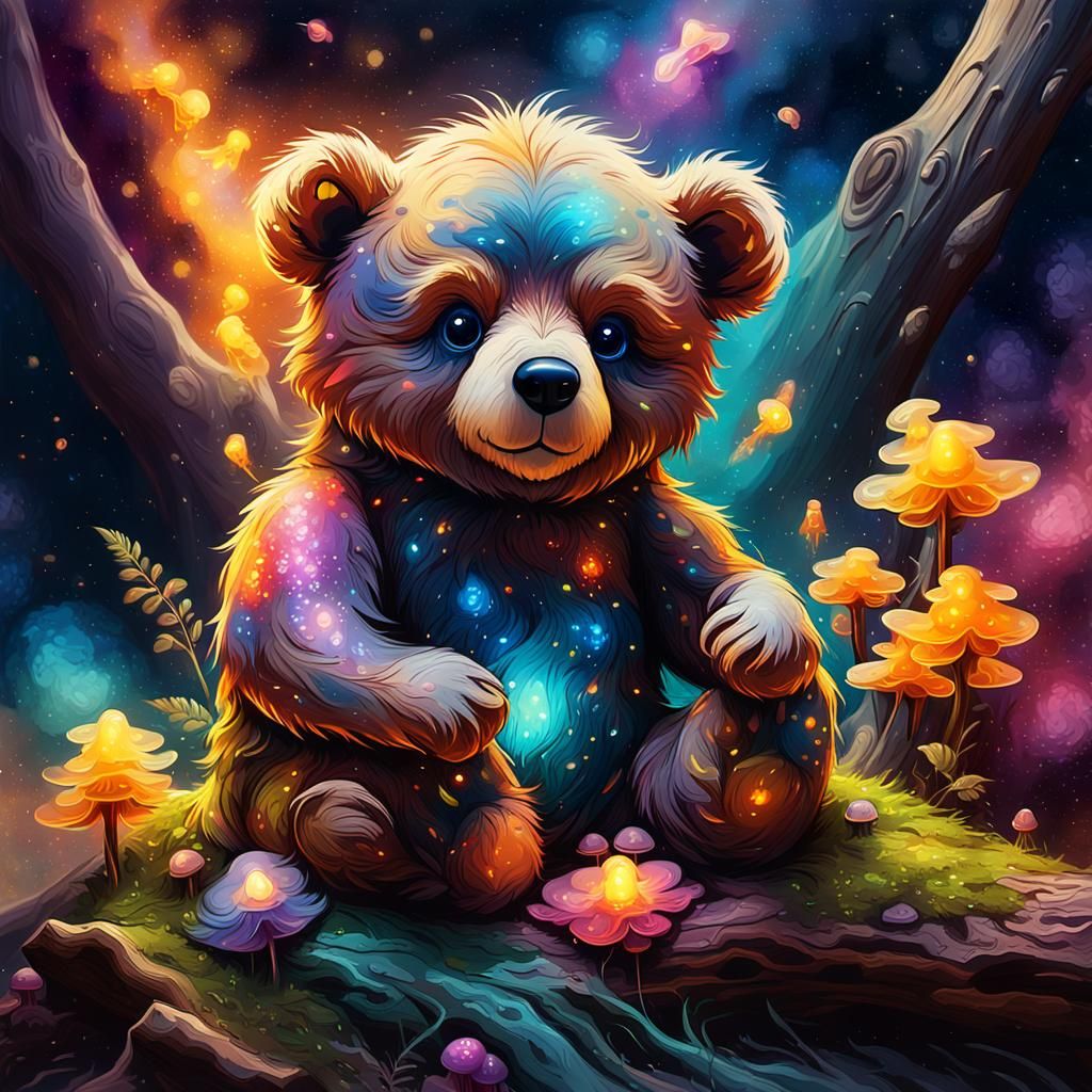 Teddy Bear in Fantasy Landscape, Oil Painting