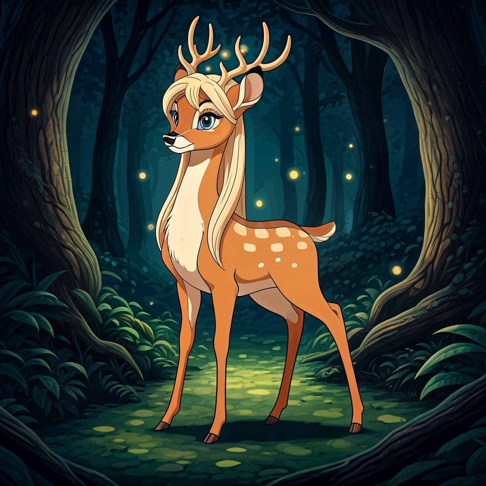 Enchanted Deer in Forest Glade, Anime Style