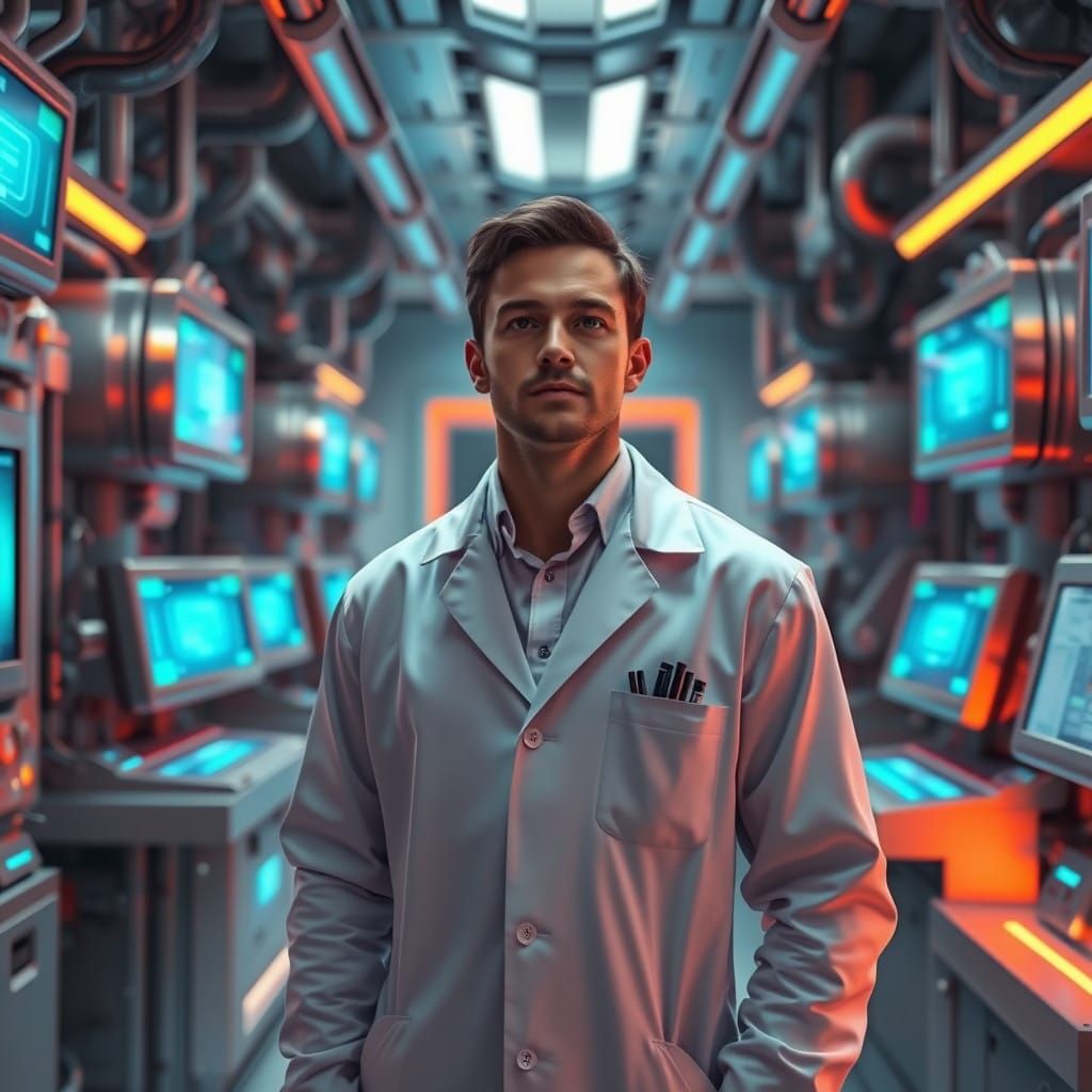 The Geneticist in a Futuristic Laboratory Setting