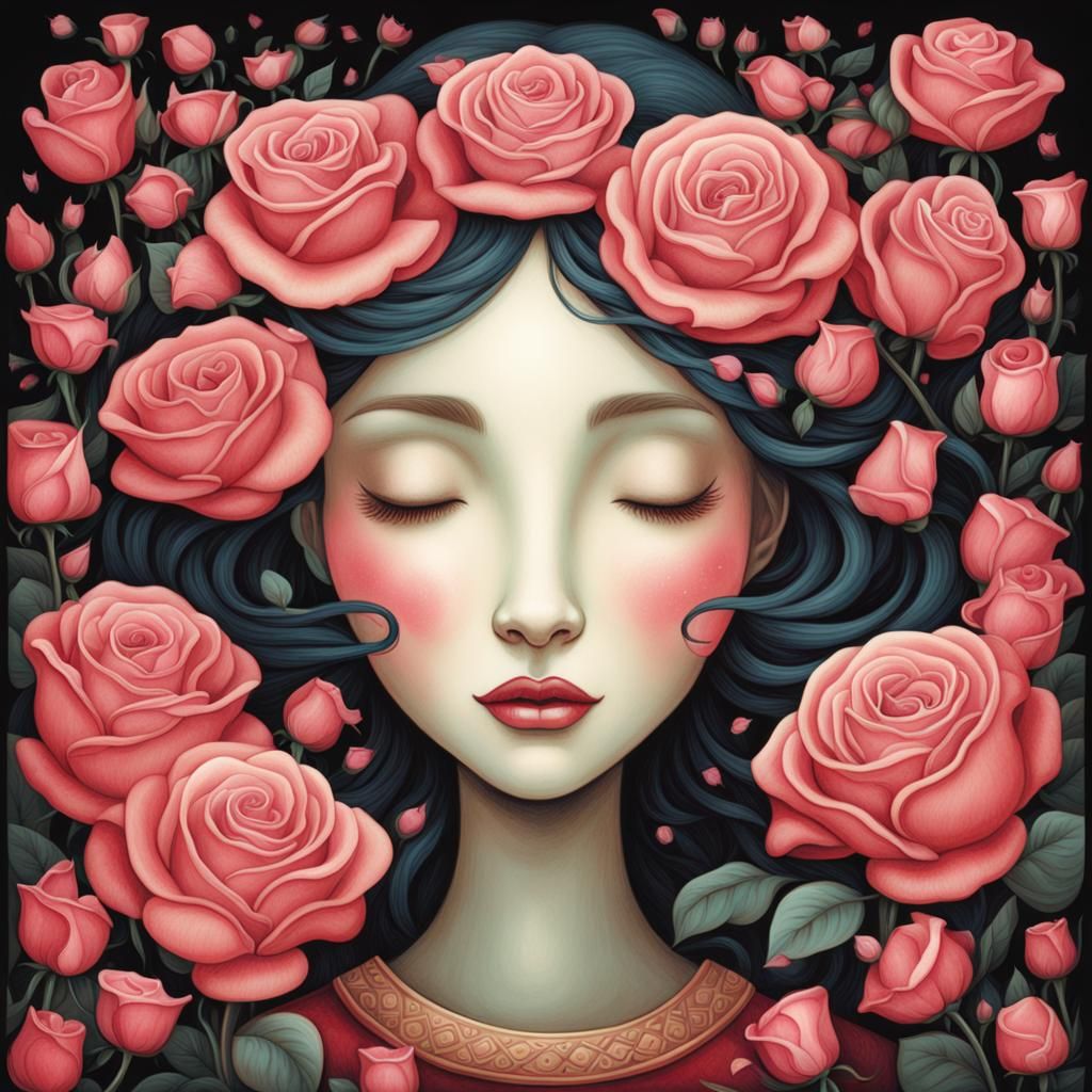 Joyful Woman Surrounded by Rose Petals