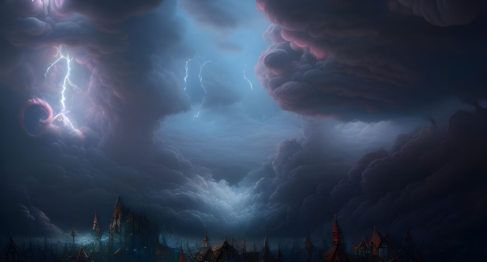 Dramatic Fantasy Landscape with Lightning