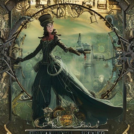 Steampunk Princess in Lush Brown Dress with Intricate Gears