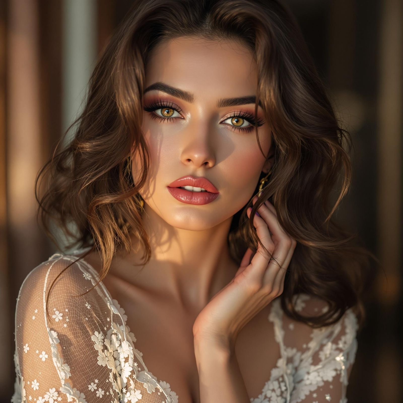 Elegant Brunette in Rainy Cityscape