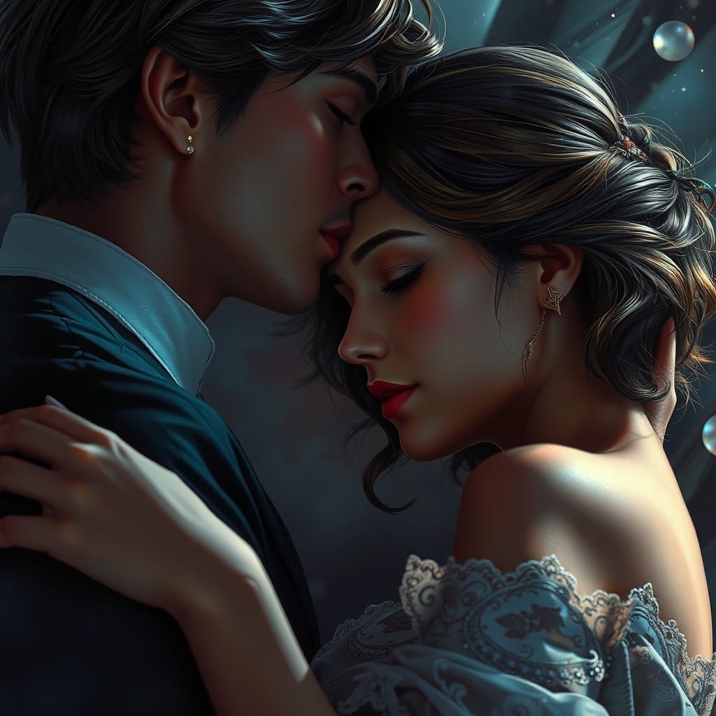 Romantic Goodnight Kiss: Artgerm, Rutkowski, Mucha Style