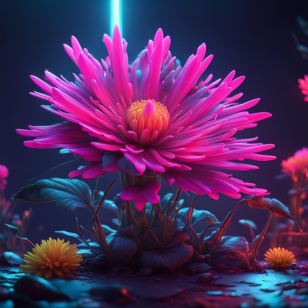 Neon Florescent Flower in Hyperrealistic Style