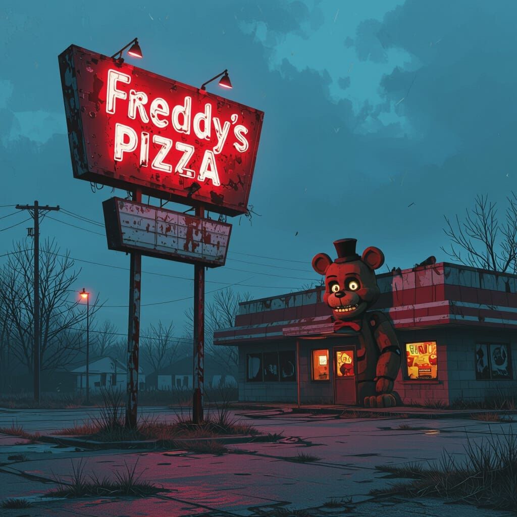 Abandoned Freddy Fazbear's Pizza Restaurant at Night