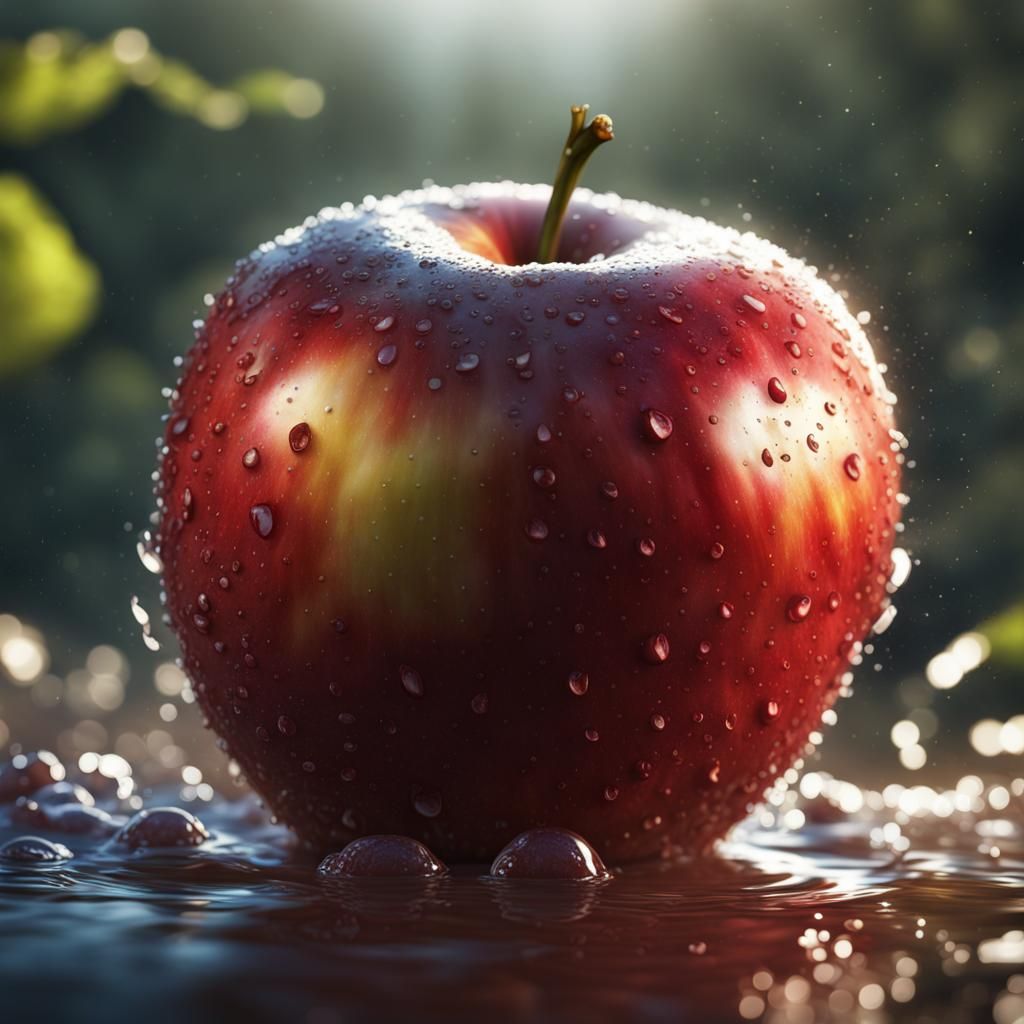 Apple Gleaming in Sunlight: Detailed Matte Painting
