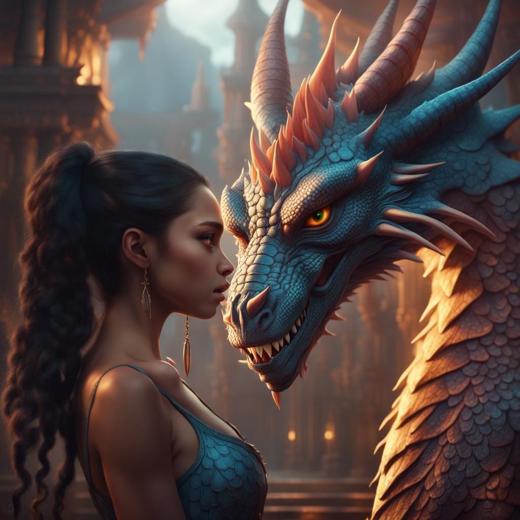 Girl Transforms to Dragon in Digital Matte Painting