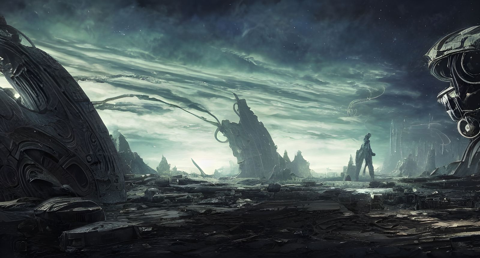 Cosmic Spaceship Junkyard in Airbrush Style