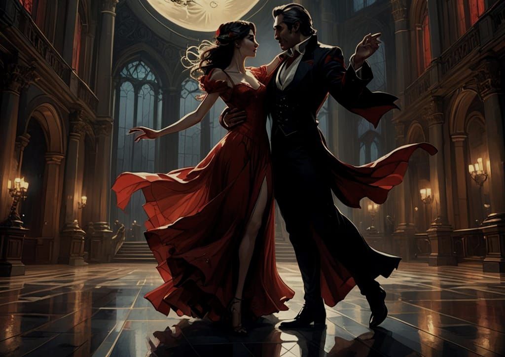Vampire Dance in Moonlight: Dark Fantasy Art