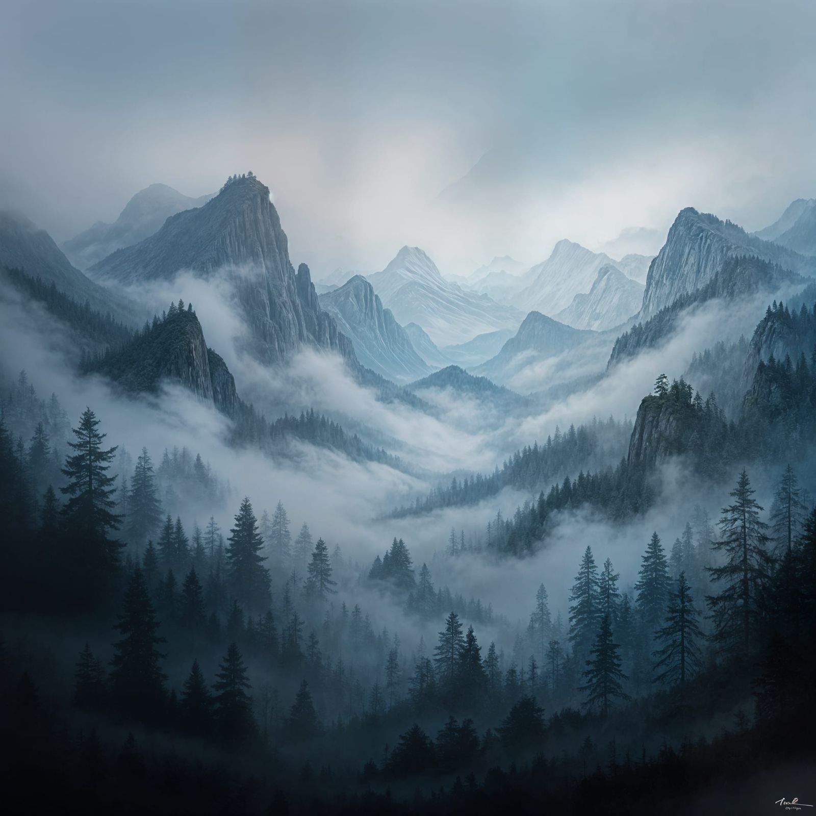 Surreal Fog Landscape Forms Dreamlike Structures