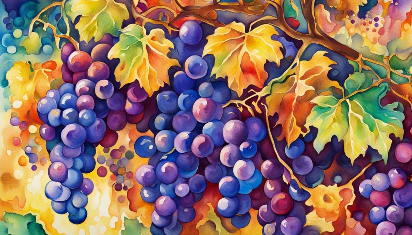 Champagne Harvest in Fauvist Watercolor Style