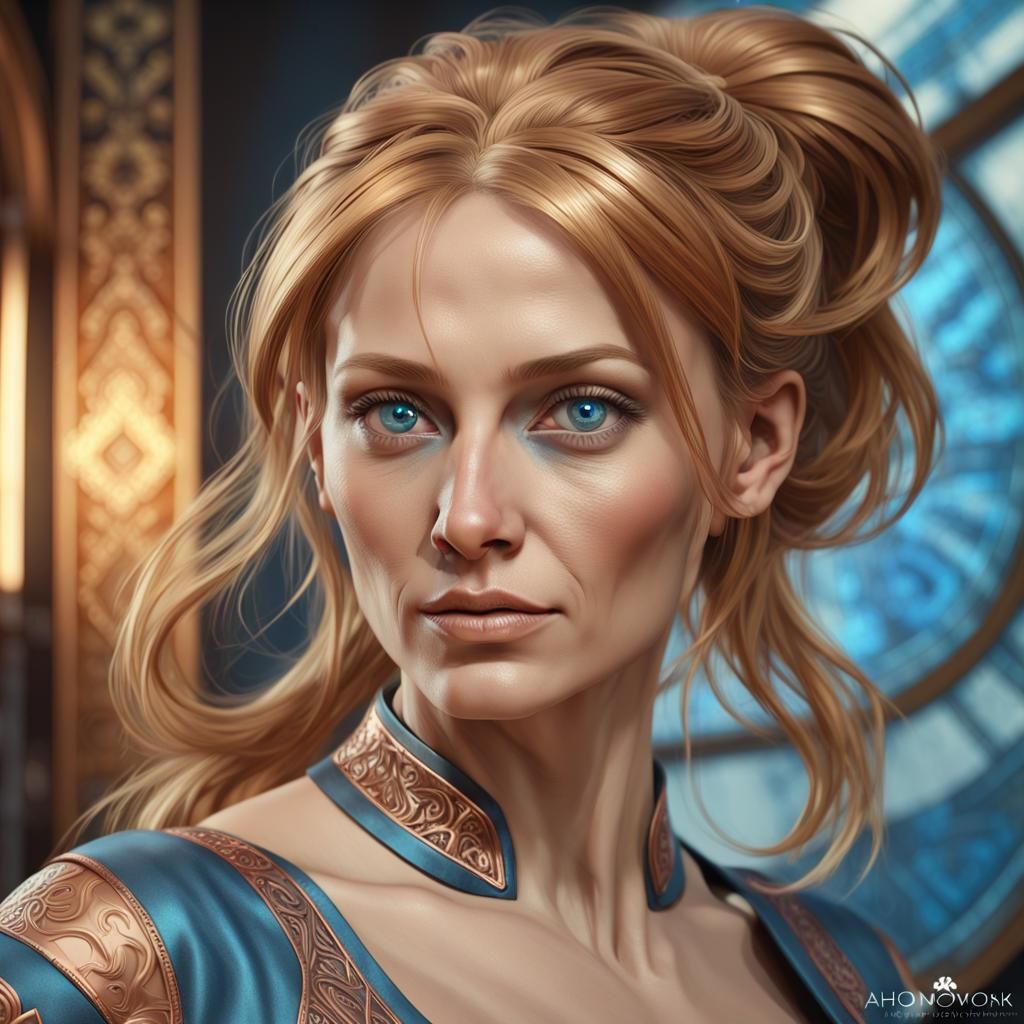 Portrait of Woman with Metallic Eyes, Detailed Digital Art