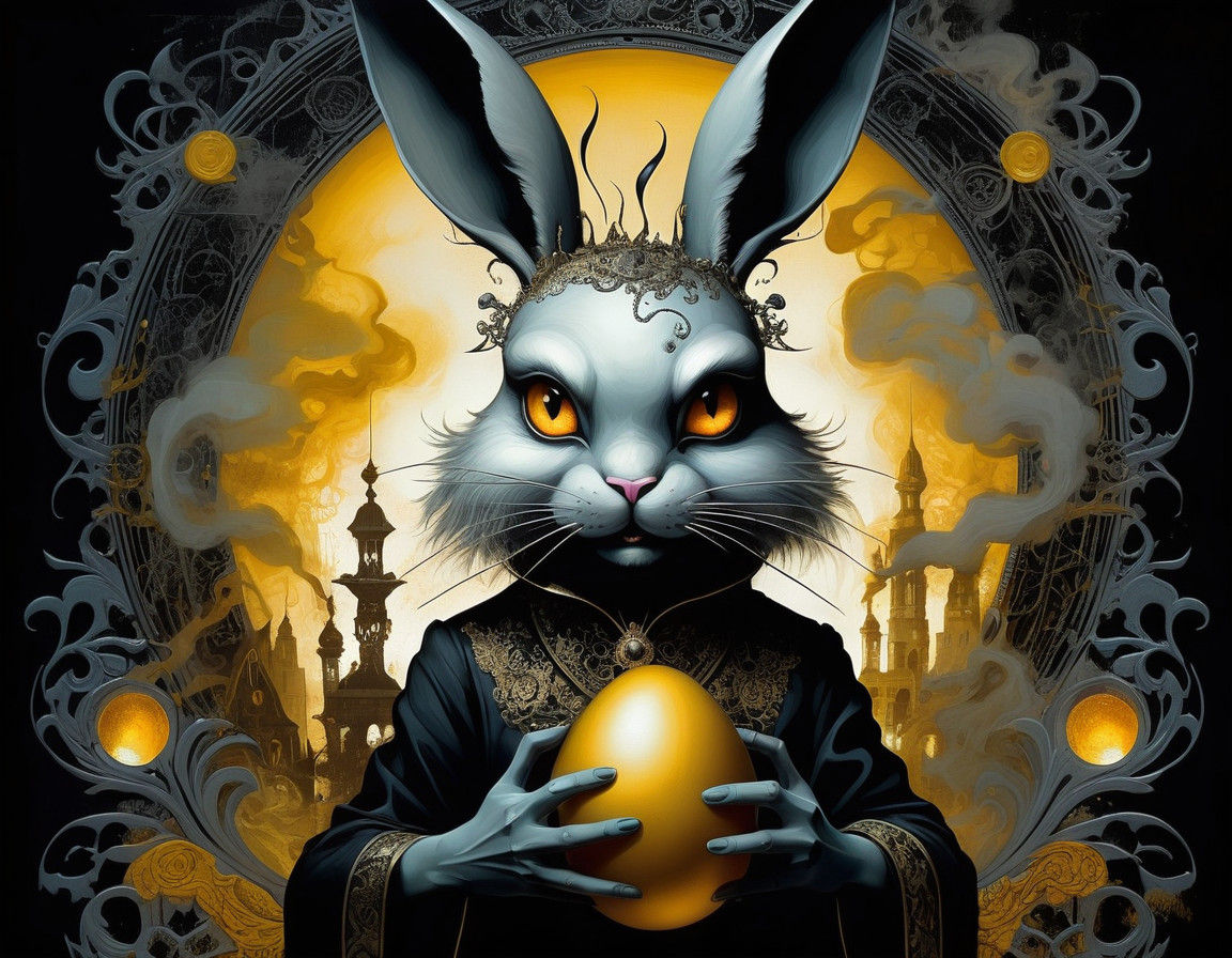 Surreal Easter Nightmare: Evil Bunny Holds Polluted Golden E...