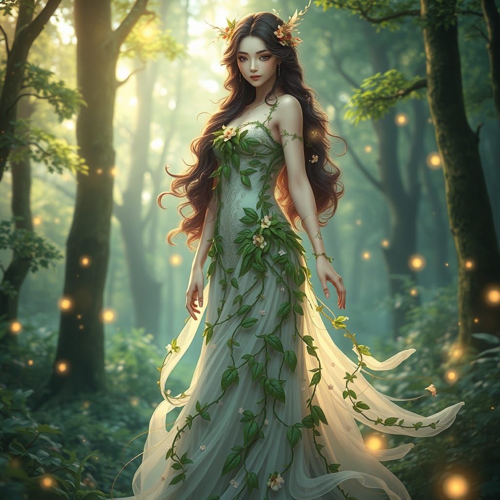 Nature Goddess in Vibrant Forest Realm