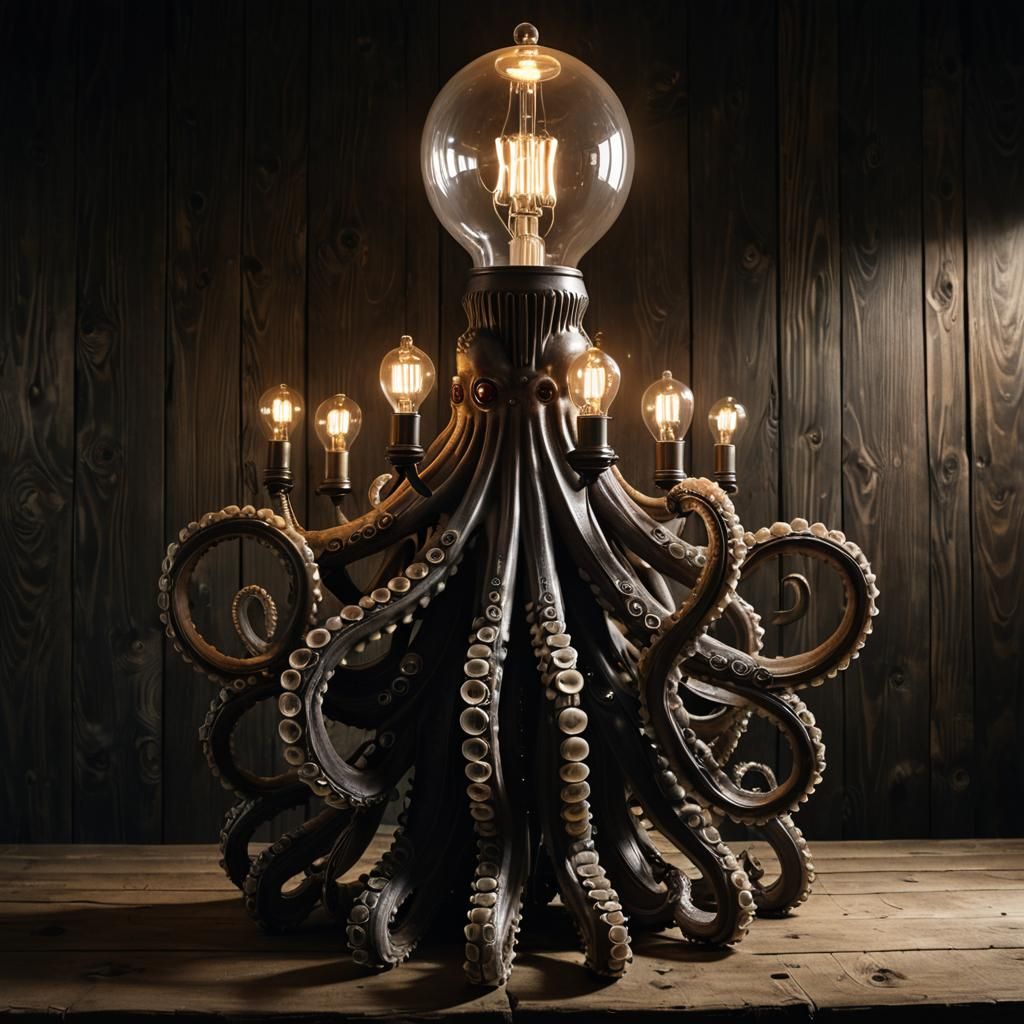 Octopus Lamp with Light Bulb Tentacles: Surreal Art