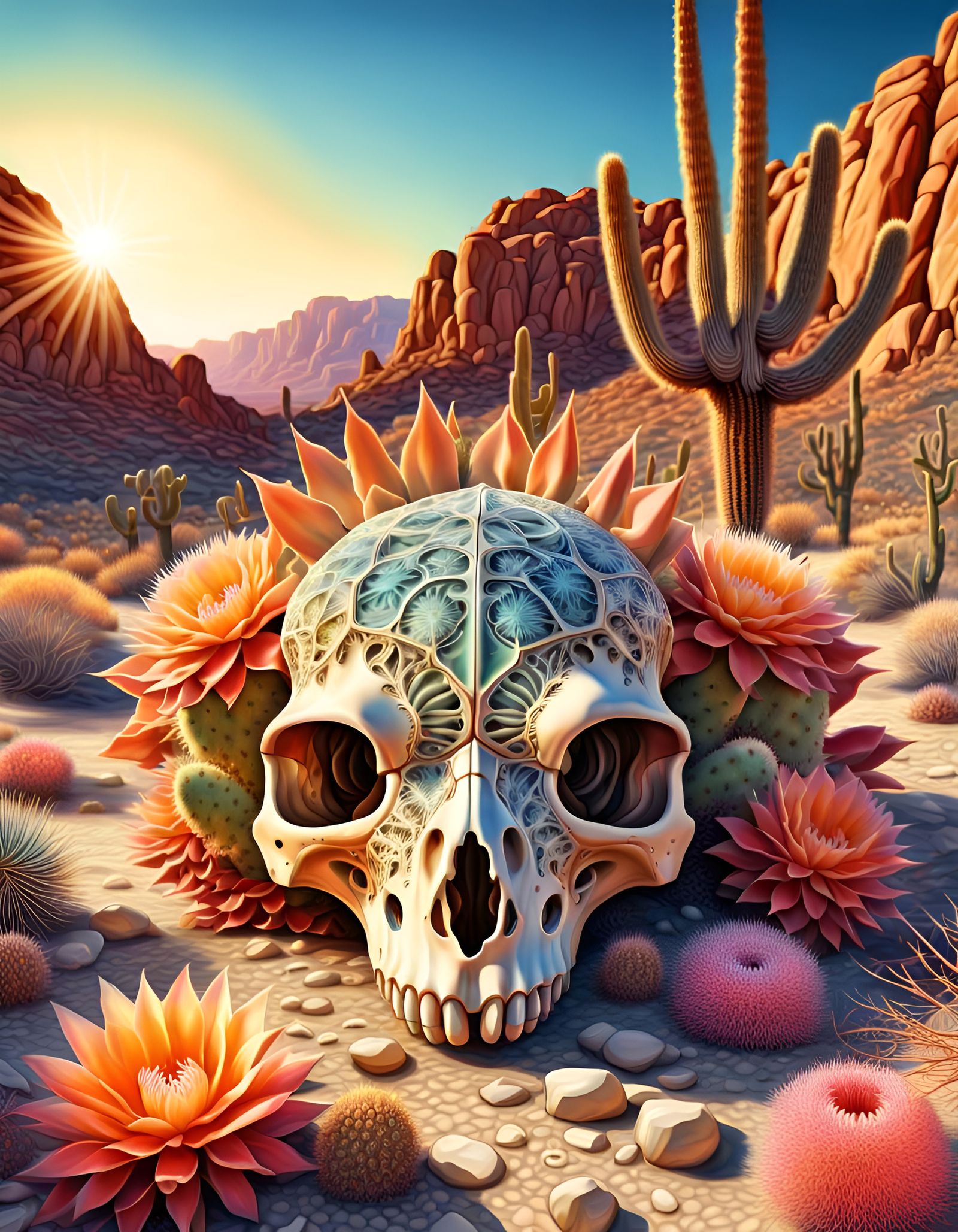 Ornate Desert Landscape with Skull in Fractal Style