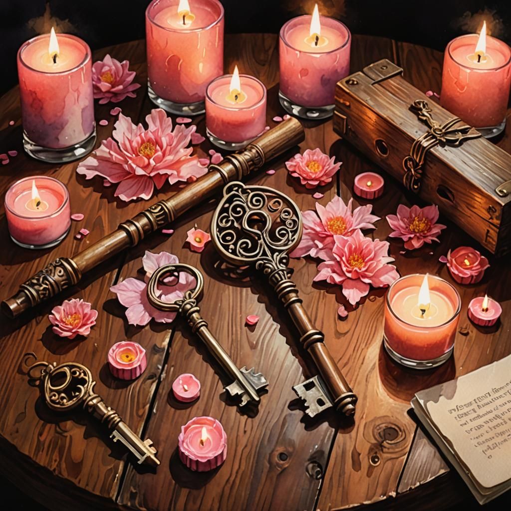 Elegant Pink Key Still Life with Candles