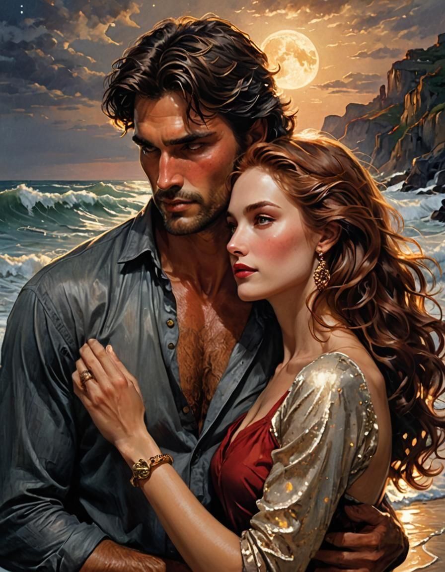 Moonlit Embrace: A Couple's Intimate Lakeside Moment