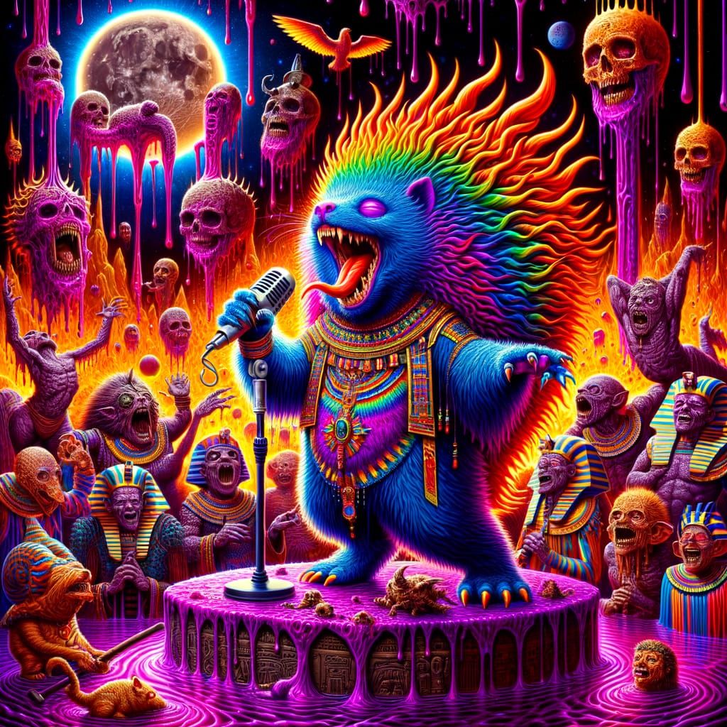 Psychedelic Porcupine-Cat Sings to Sphinx Hippies Under Cosm...