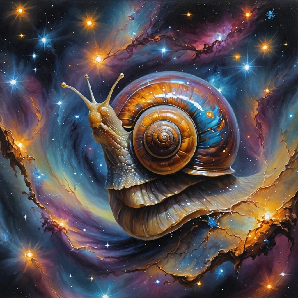 Glowing Galaxy Snail Oil Painting