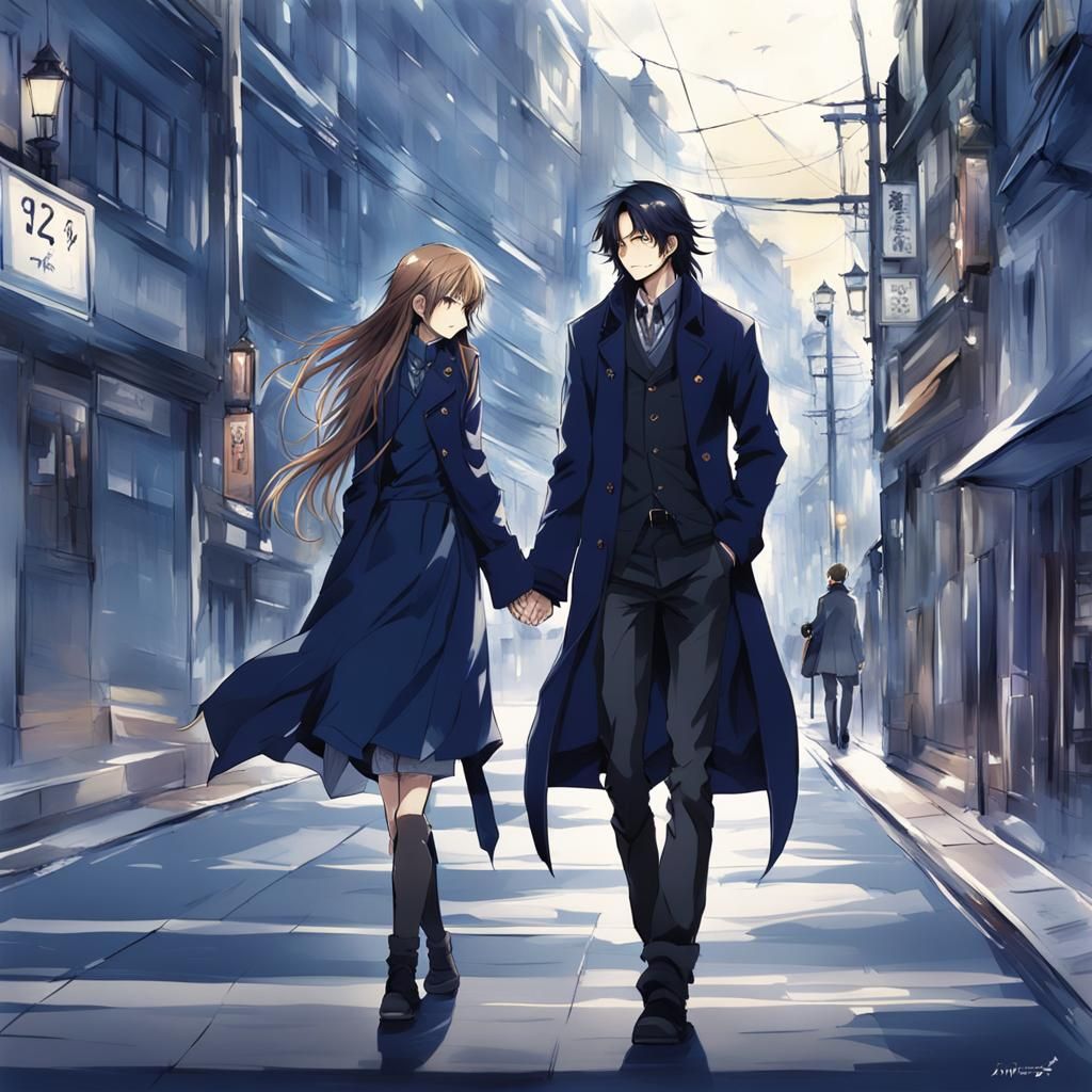Anime Style: Man and Girlfriend Walking
